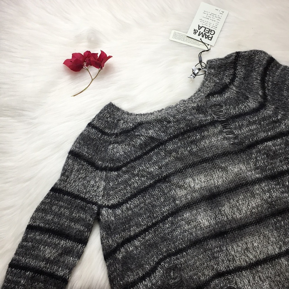 Pam & Gela Gray and Black Striped Sweater